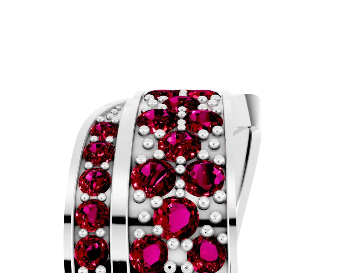 Pavé Round Garnet Crossover Band with Bead Prong Setting Silver