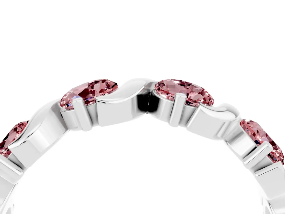 Six-Stone Round Morganite Wave Band with Shared Prong Setting Silver