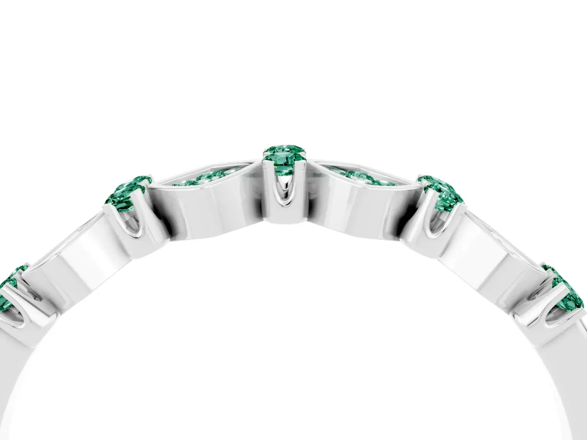 Pavé Cushion Green Sapphire Cluster Eternity Band with Prong Setting Silver