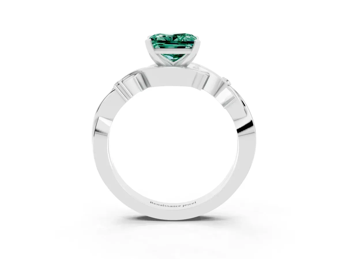 Princess Cut Green Sapphire Solitaire Ring with Twisted Band and Prong Setting Silver