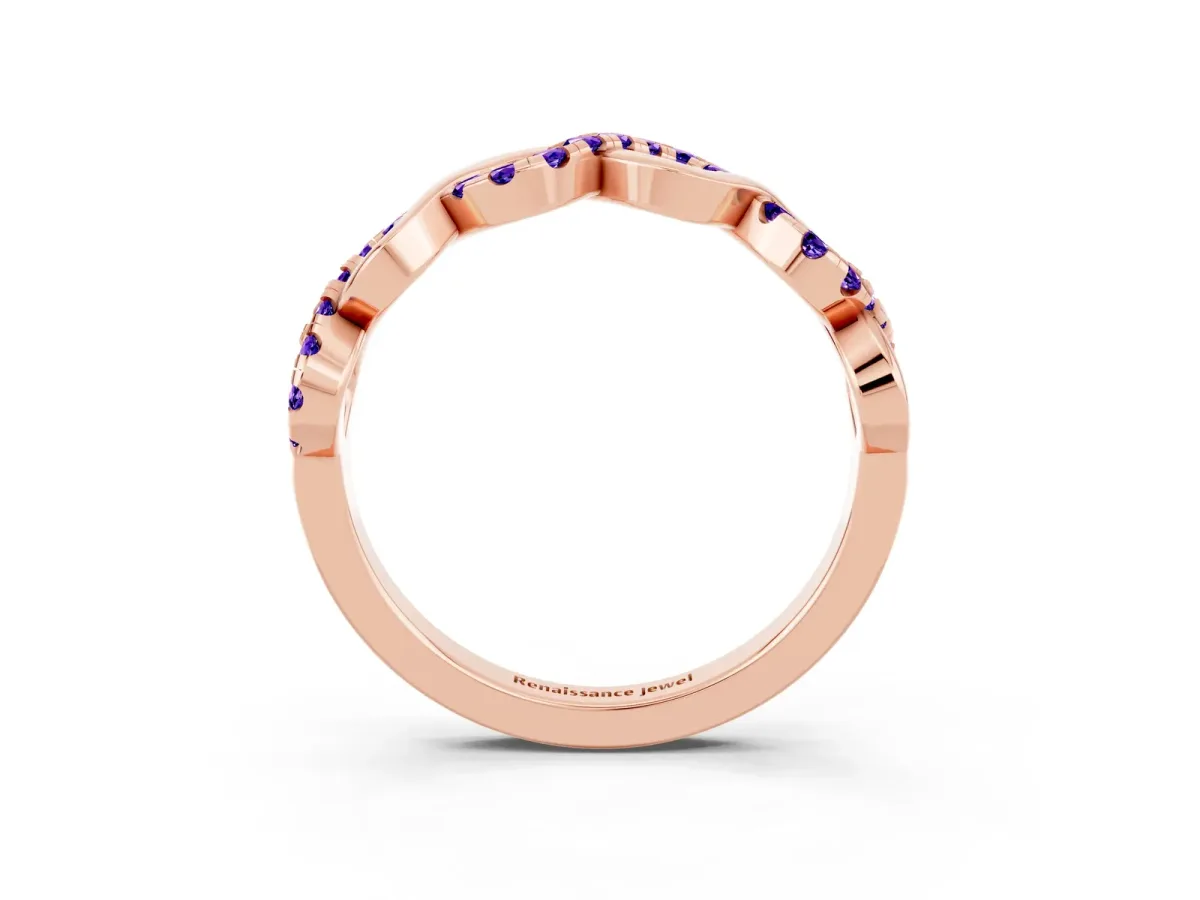 Twist Infinity Round Tanzanite Band with Pavé Setting Rose gold