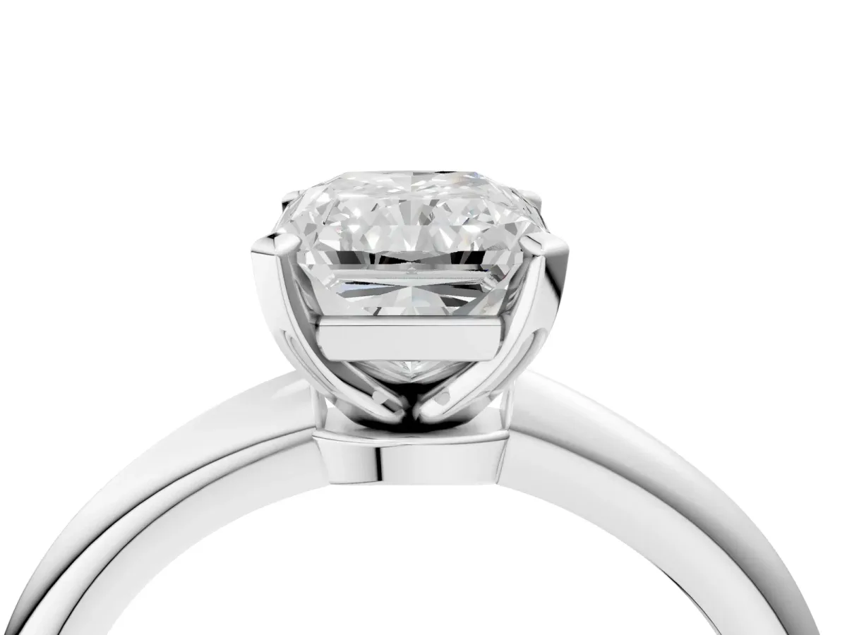 Radiant Cut Diamond Solitaire Ring with Six-Prong Setting and Classic Band Platinum