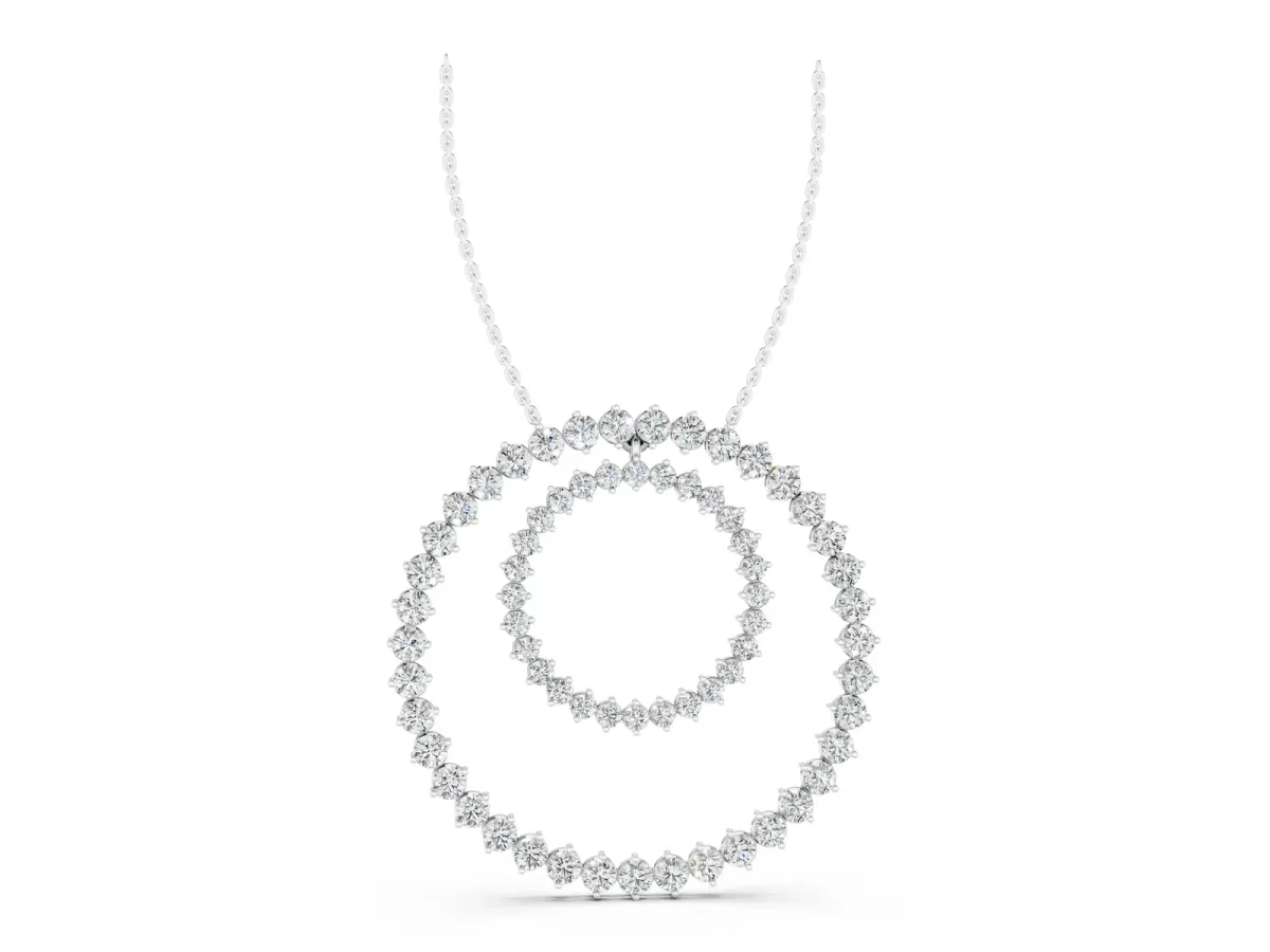 Round Moissanite Double Halo Prong Set Pendant Silver