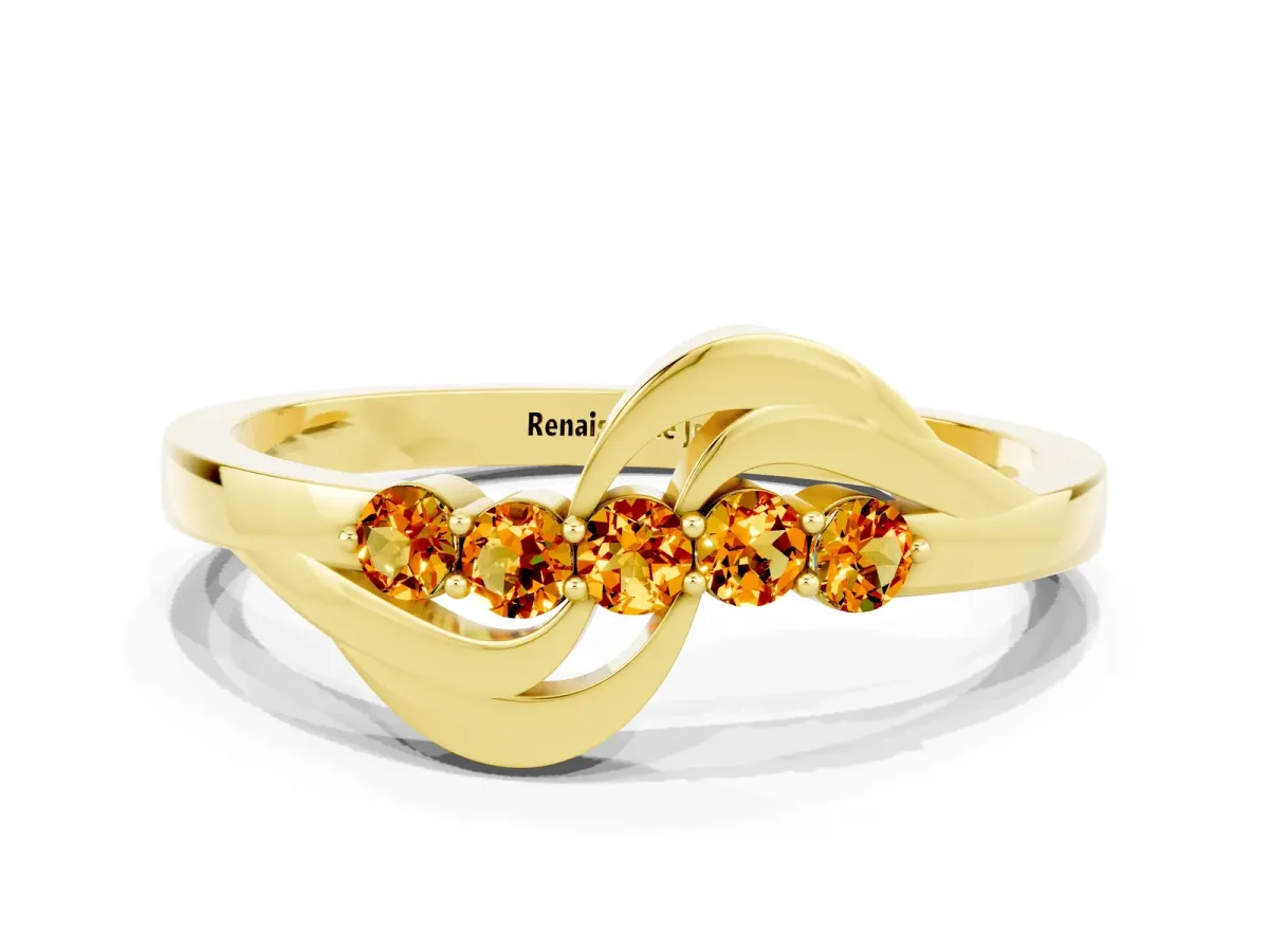 Five-Stone Round Citrine Crossover Band with Prong Setting Yellow gold
