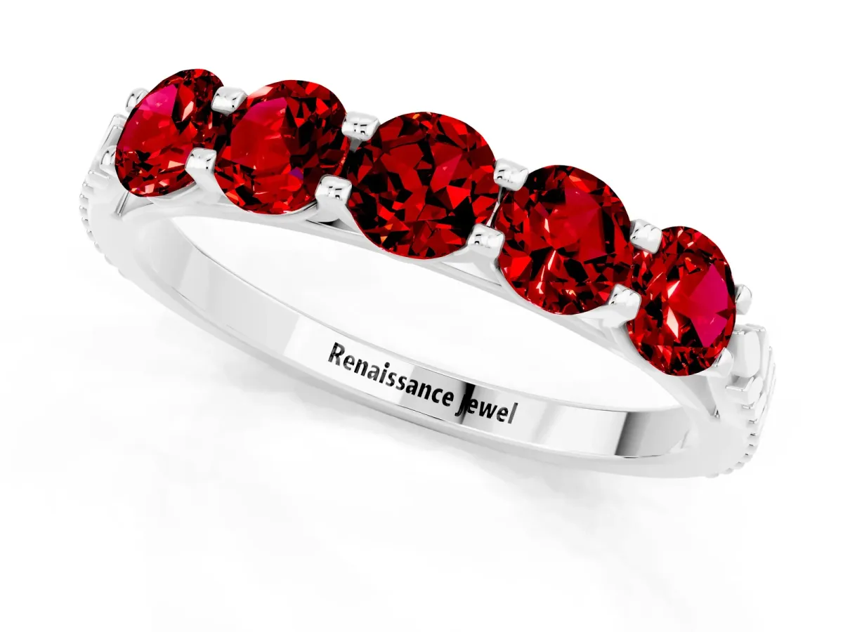 Five-Stone Round Ruby Prong-Set Band White gold