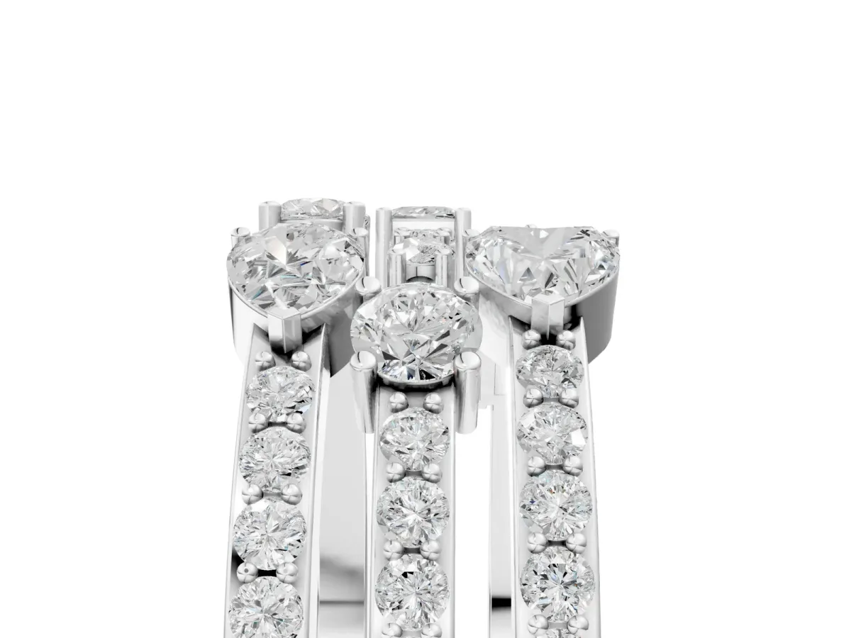 Mixed Shape Diamond Multi Row Promise Ring with Round Diamond Accents Platinum