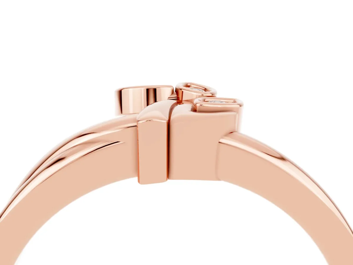 Three-Stone Round Moissanite Leaf Bypass Ring with Bezel Setting Rose gold