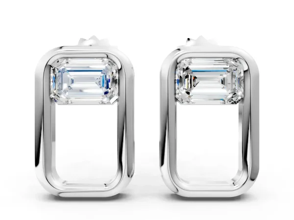 Emerald Diamond Open Frame Stud Earrings White gold