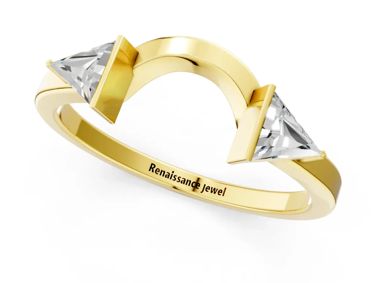 Trillion Diamond Open Band Ring with Bezel Setting Yellow gold
