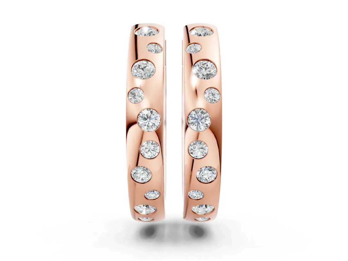 Round Diamond Mosaic Hoop Earrings Rose gold