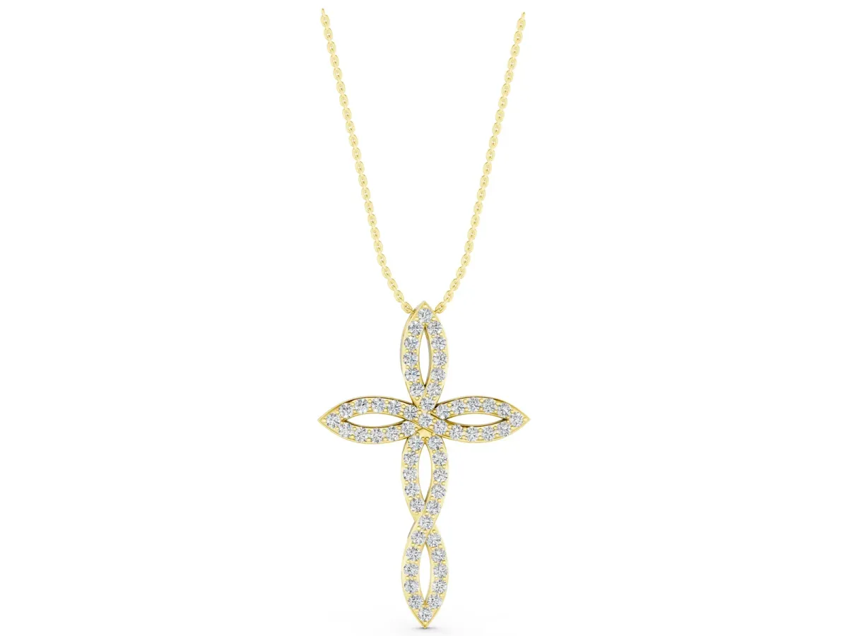Marquise Diamond Pavé Cross Pendant Yellow gold