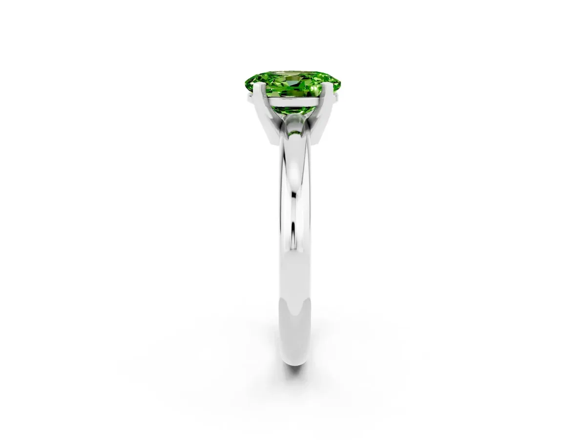 Oval Cut Peridot Solitaire Engagement Ring with Round Band and Four-Prong Setting Silver