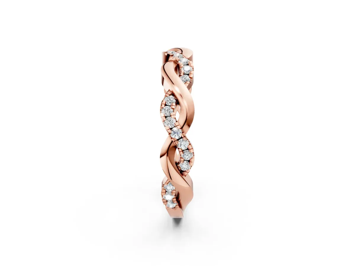 Pavé Round Diamond Twist Eternity Band with Shared Prong Setting Rose gold