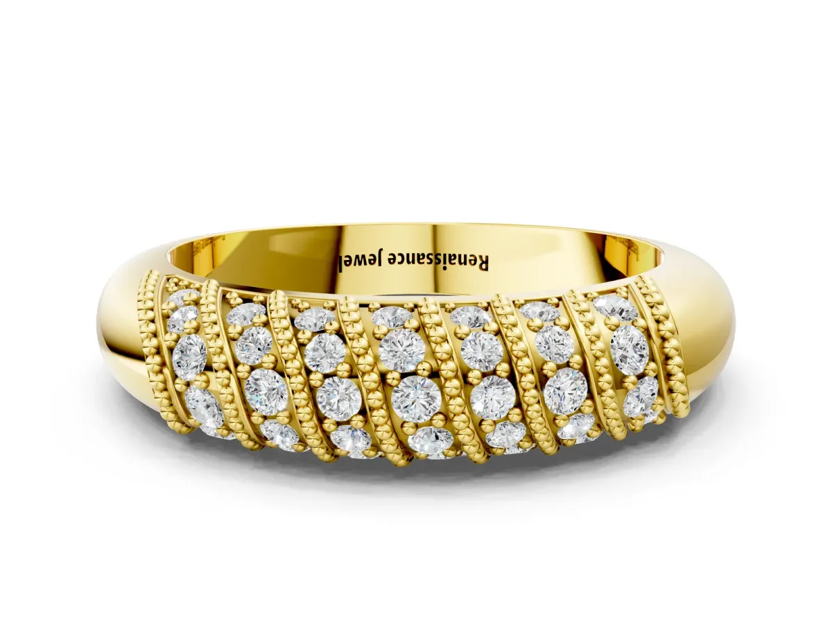 Channel Set Round Diamond Dome Band Yellow gold