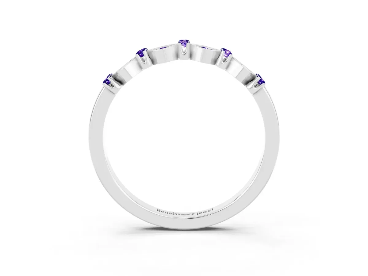 Pavé Cushion Tanzanite Cluster Eternity Band with Prong Setting Silver