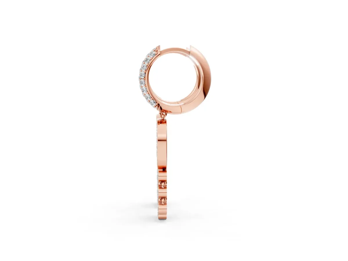 Round Diamond Initial D Huggie Hoop Earrings Rose gold