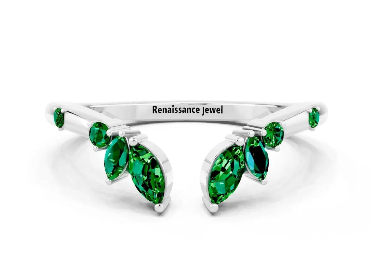 Open Marquise Cluster Emerald Band with Prong Setting Silver