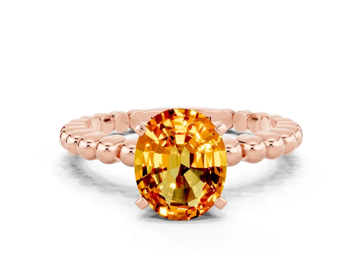 Oval Cut Citrine Solitaire Ring with Beaded Band and Prong Setting Rose gold