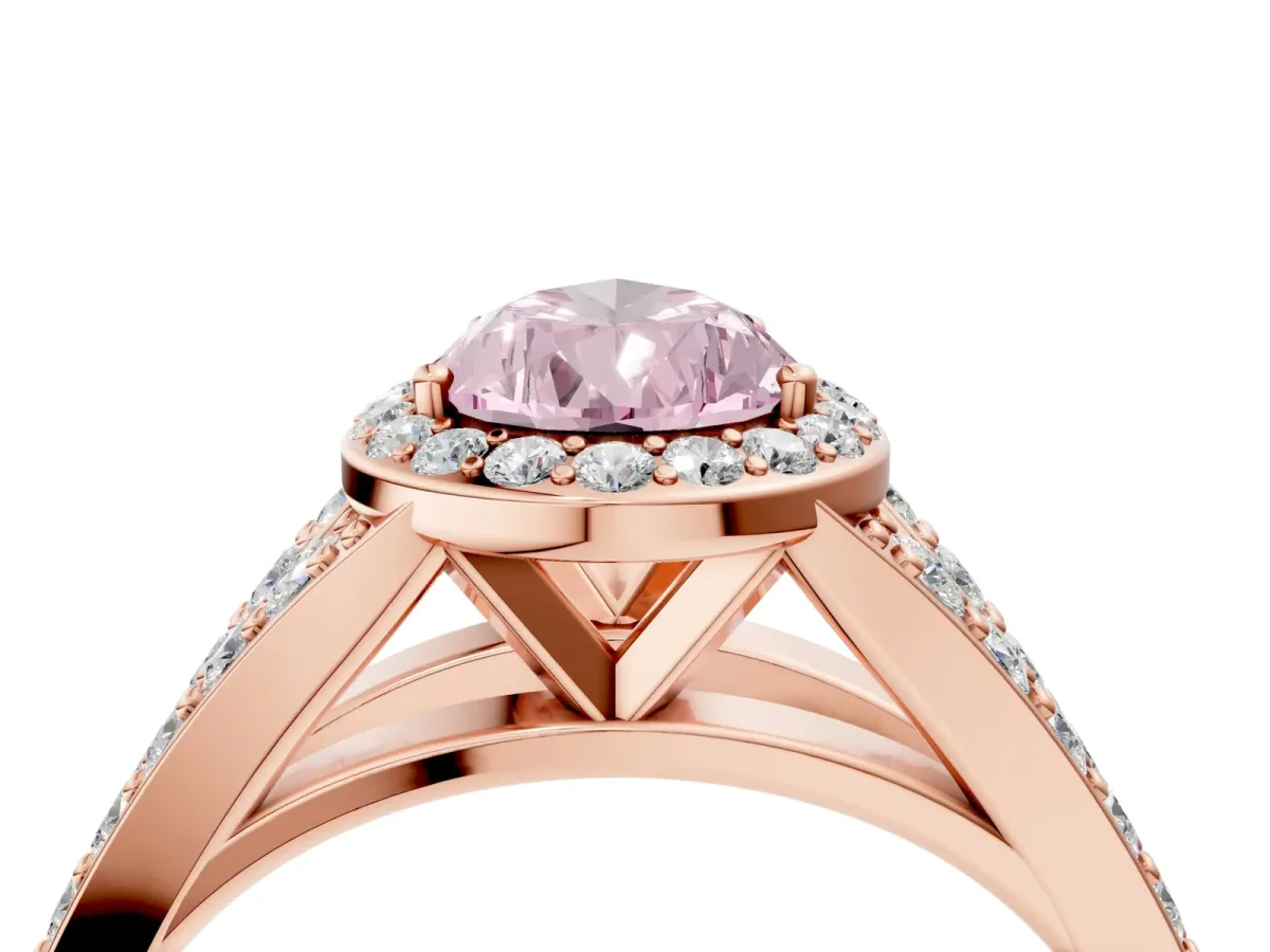 Fancy Pink Pear Cut Diamond Split Shank Halo Ring with Four-Prong Setting Rose gold