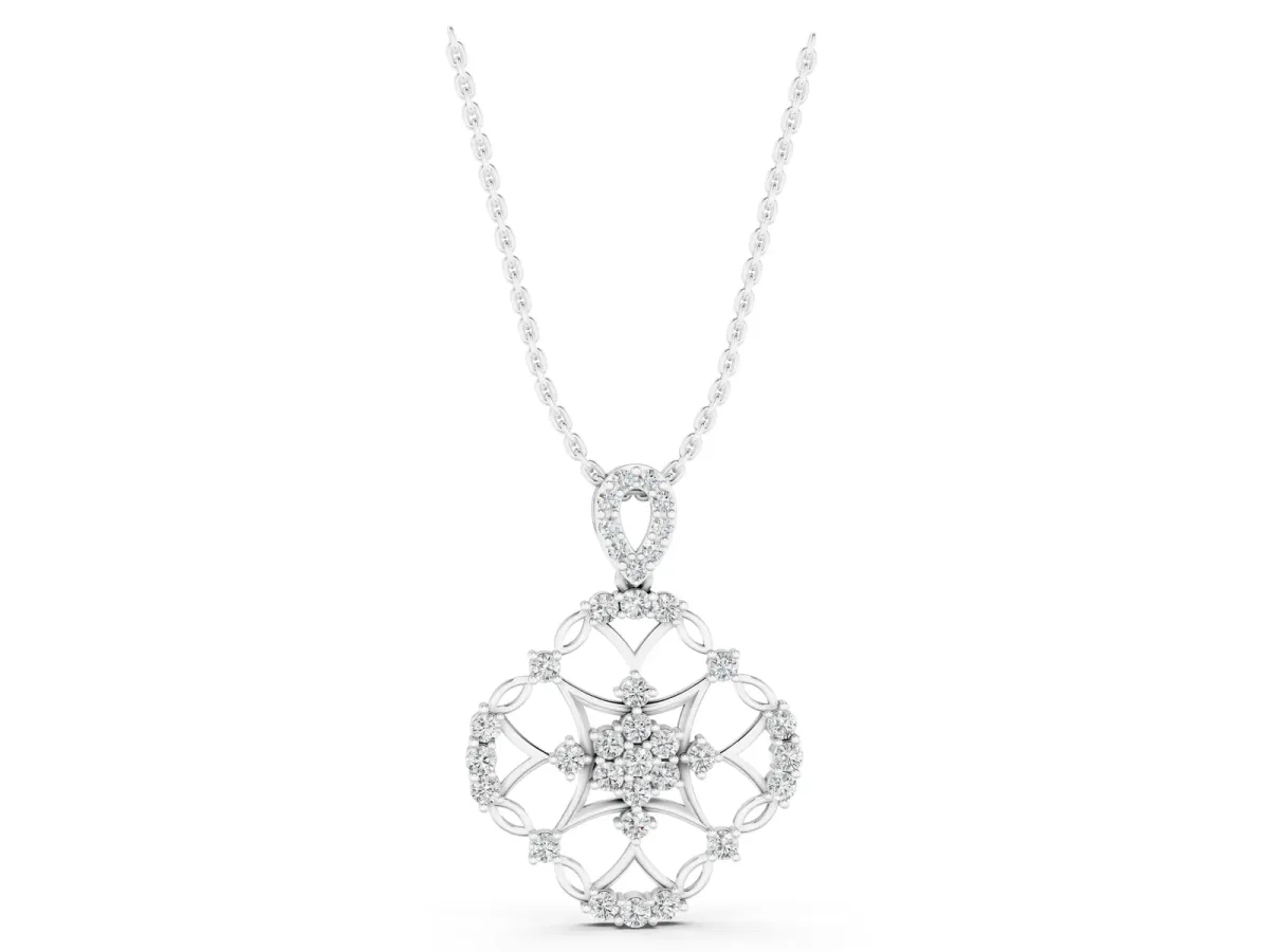 Round Diamond Halo Pendant with Pavé Setting Silver