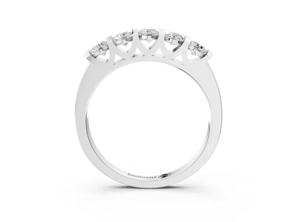 Five-Stone Round Diamond Half-Eternity Bar-Set Ring White gold