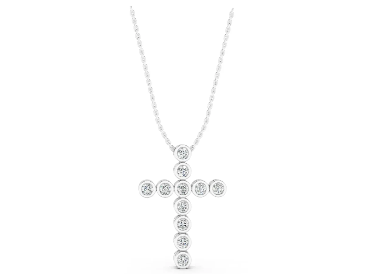 Bezel-Set Round Diamond Cross Pendant Silver