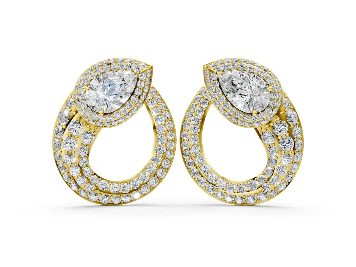Pear Diamond Open Teardrop Stud Earrings Yellow gold