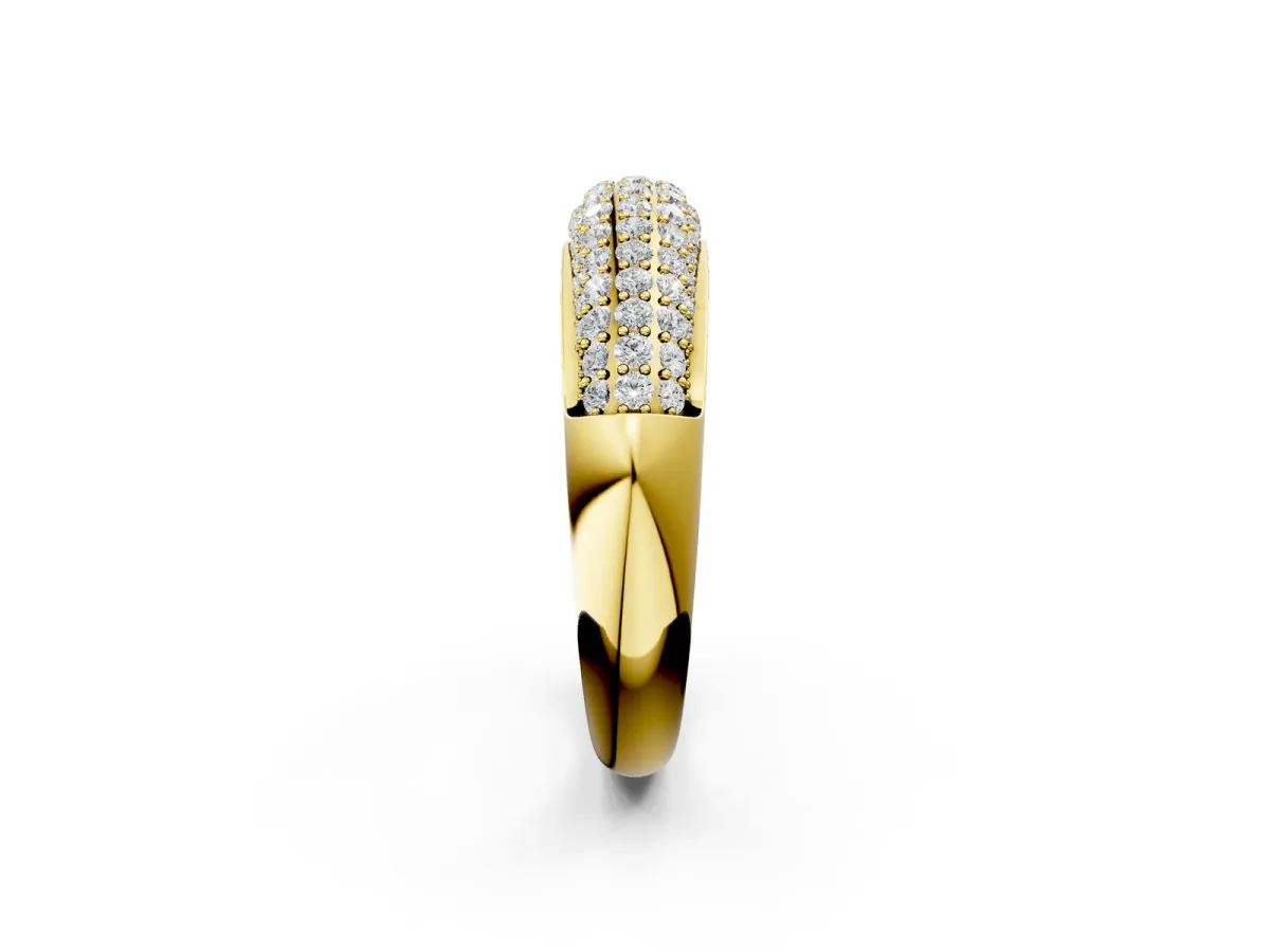 Three-Row Pavé Round Diamond Dome Band Yellow gold