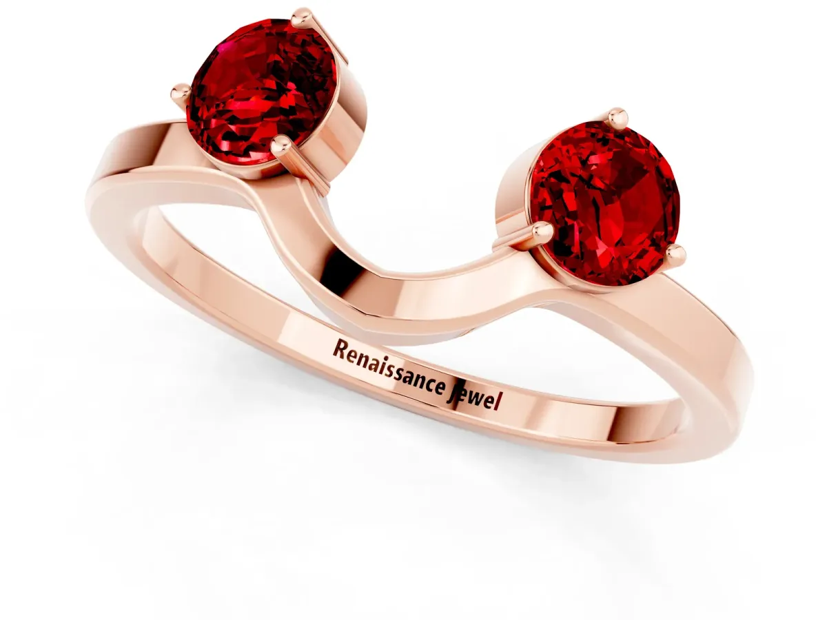 Dual Round Ruby Open Band Ring with Prong Setting Rose gold