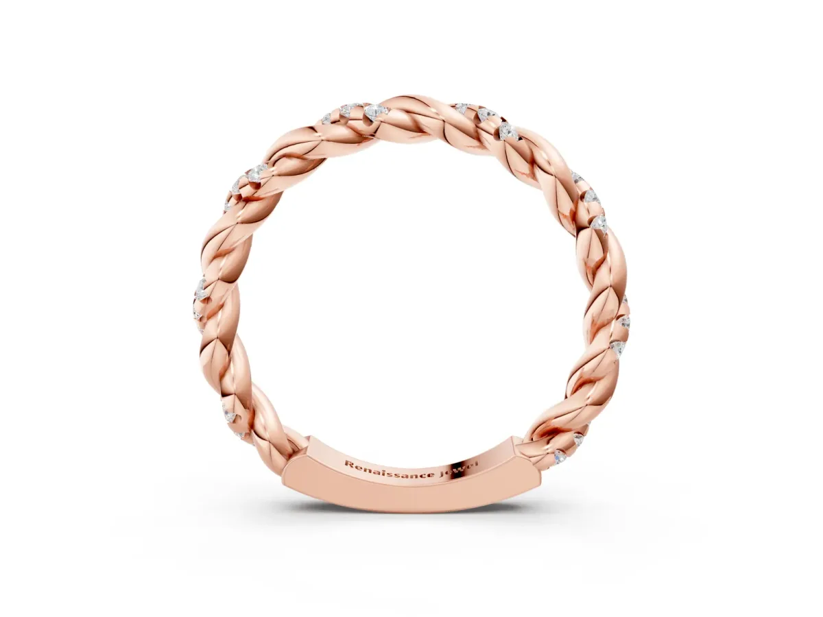 Twisted Pavé Round Diamond Eternity Band Rose gold