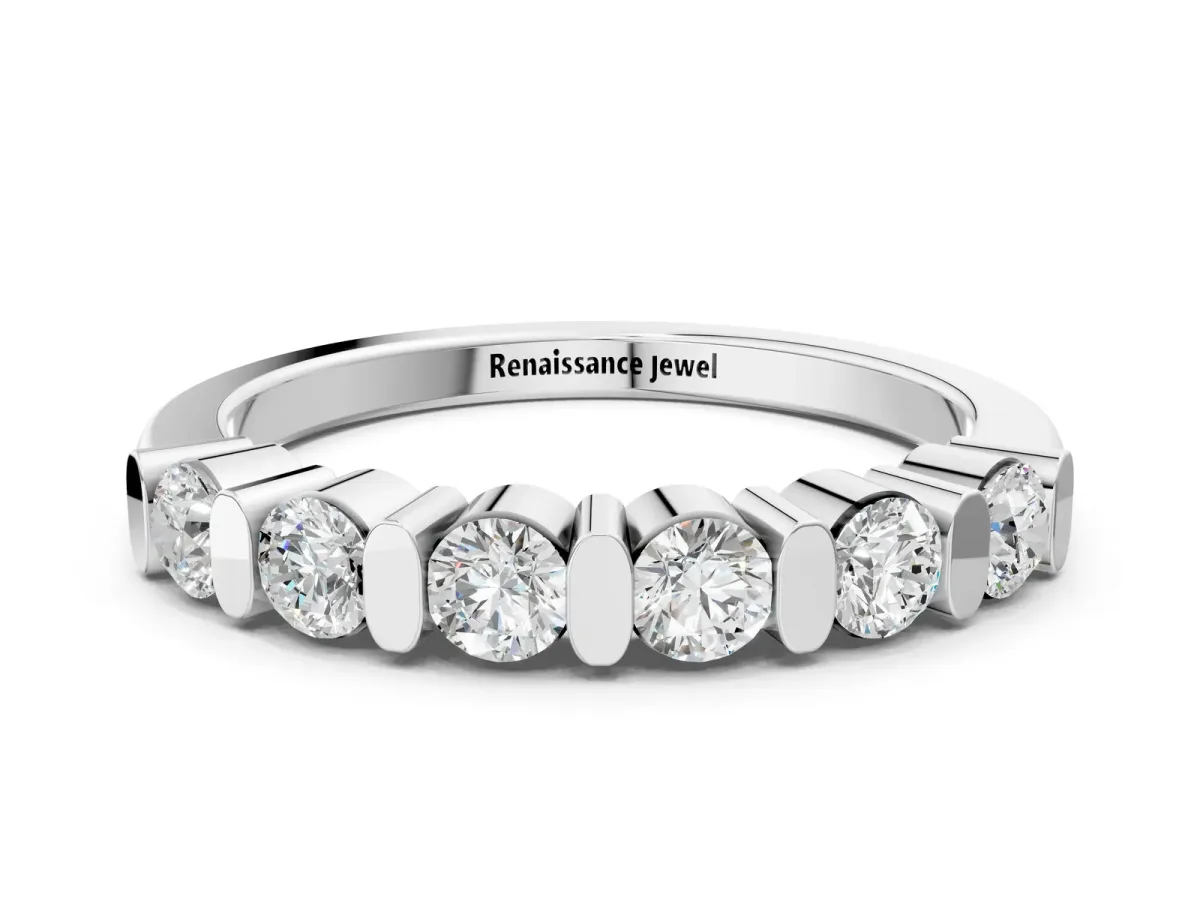 Channel Set Round Diamond Half Eternity Band White gold