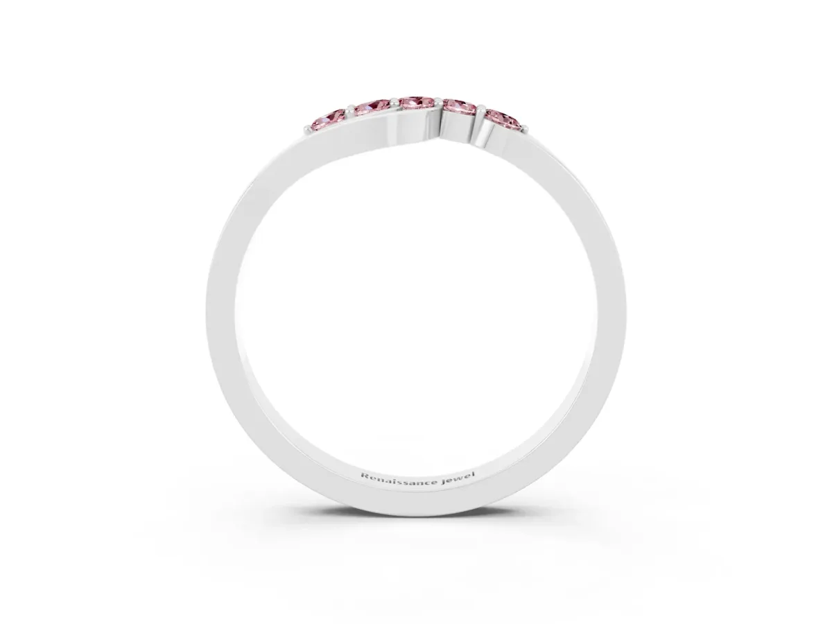 Five-Stone Round Morganite Crossover Band with Prong Setting Platinum
