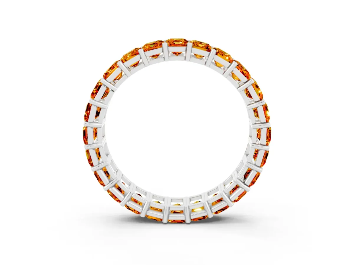 Emerald Cut Citrine Eternity Band with Shared Prong Setting Platinum