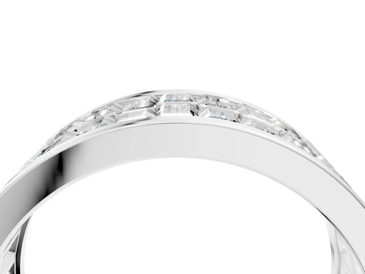 Baguette Diamond Staggered Two-Row Mens Band White gold
