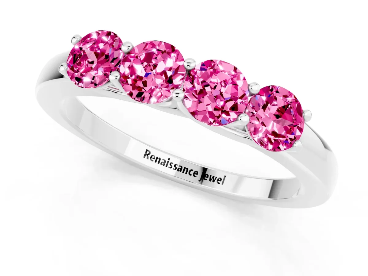 Four-Stone Round Pink Sapphire Prong-Set Band Silver