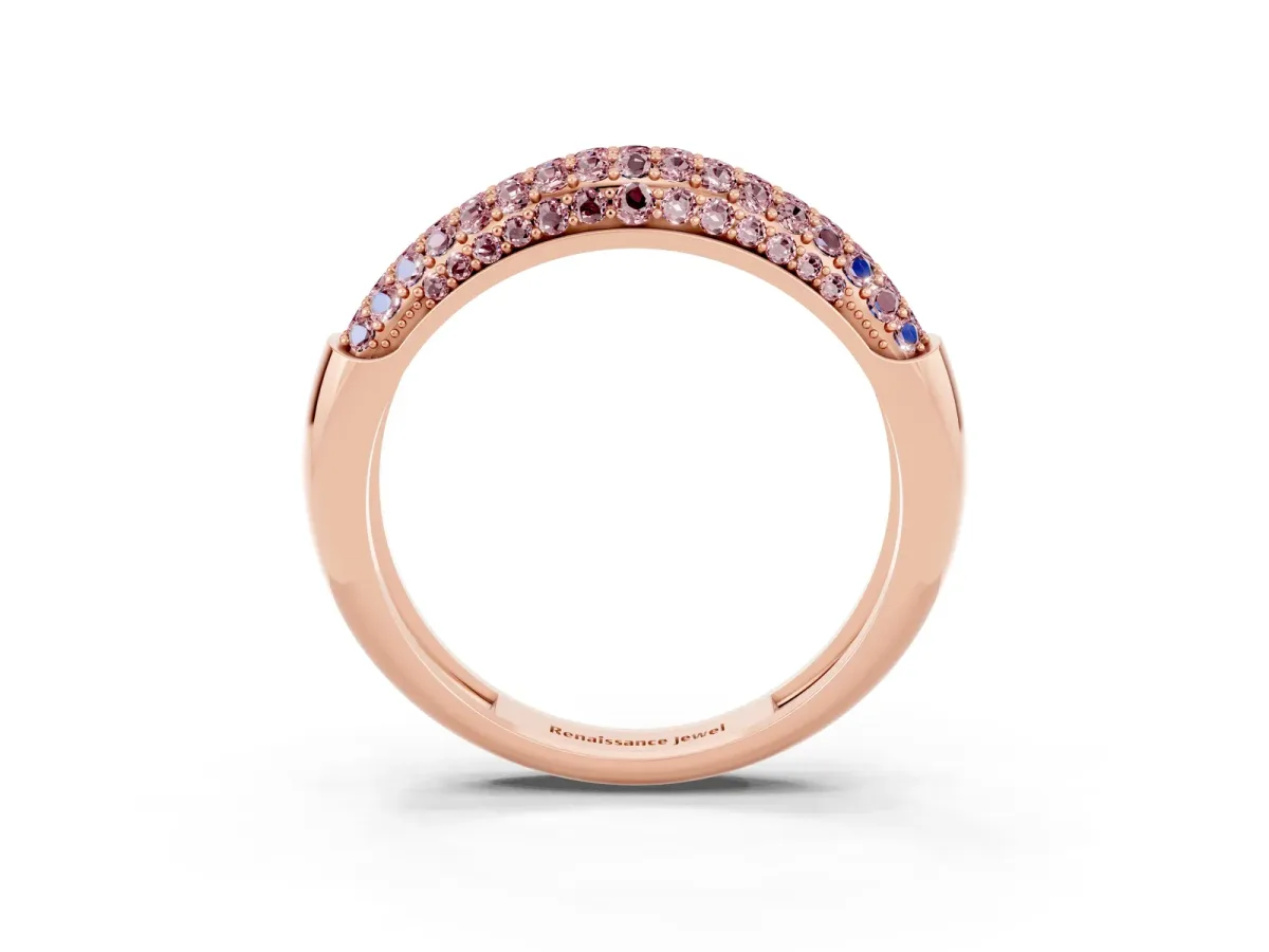 Three-Row Pavé Round Morganite Dome Band Rose gold