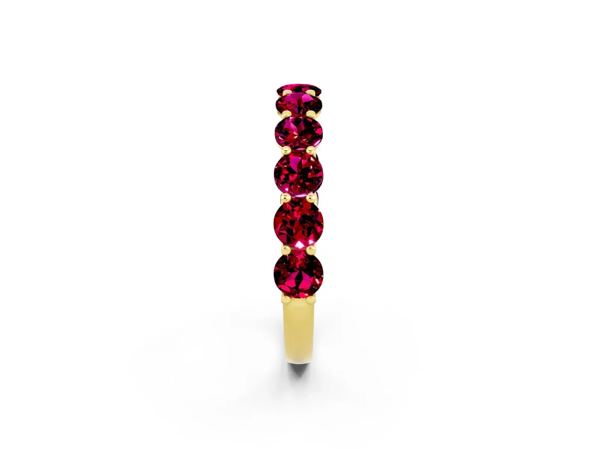 Round Garnet Shared Prong Eternity Band Yellow gold