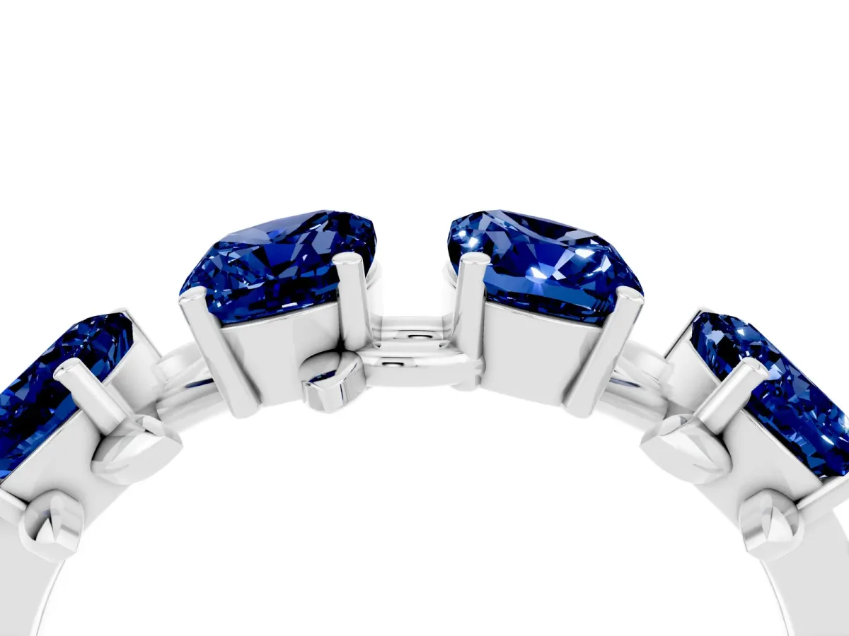Emerald Cut Blue Sapphire Prong-Set Half Eternity Band White gold