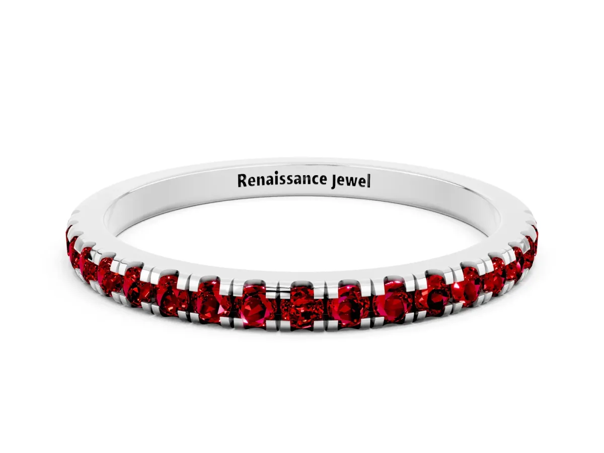 Pavé Round Ruby Half Eternity Band with Shared Prong Setting Platinum