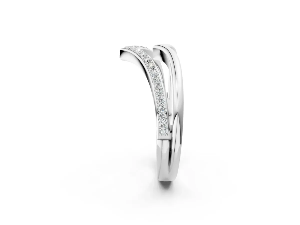 Pavé Round Diamond Chevron Band with Channel Setting Silver