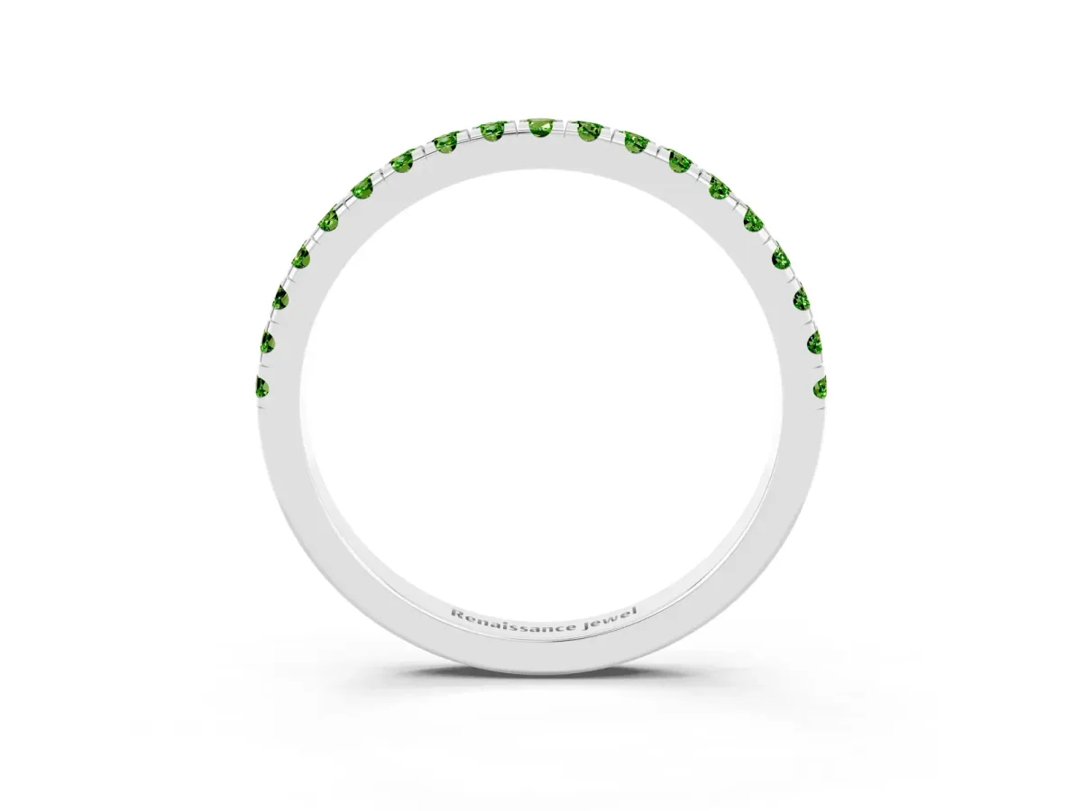 Pavé Round Peridot Half Eternity Band with Shared Prong Setting Silver