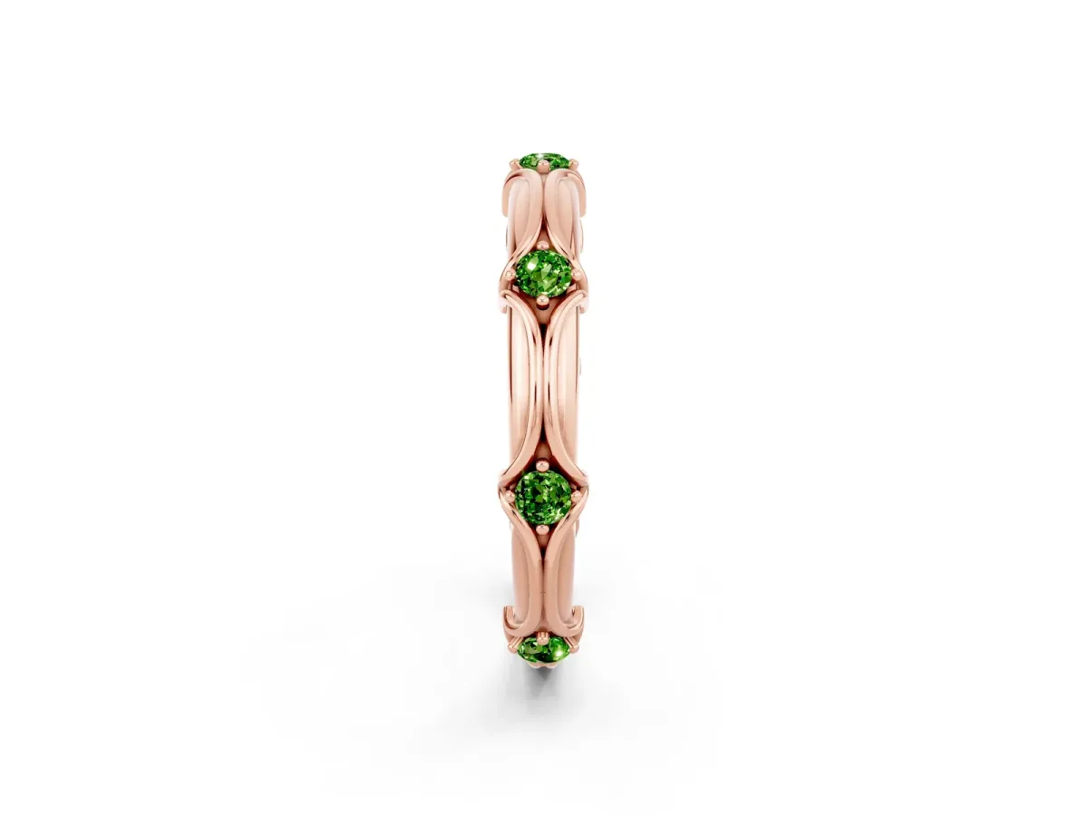 Round Peridot Prong Set Milgrain Eternity Band Rose gold