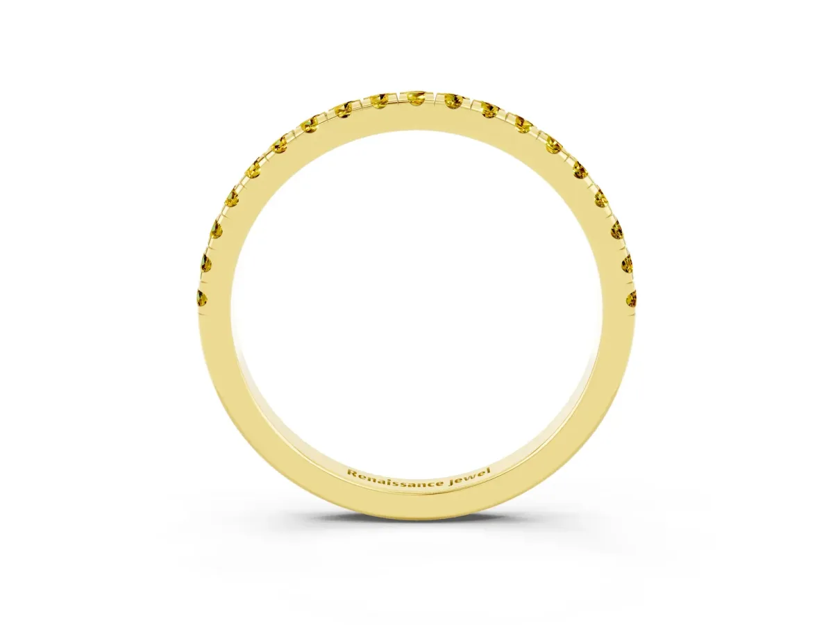 Pavé Round Yellow Sapphire Half Eternity Band with Shared Prong Setting Yellow gold