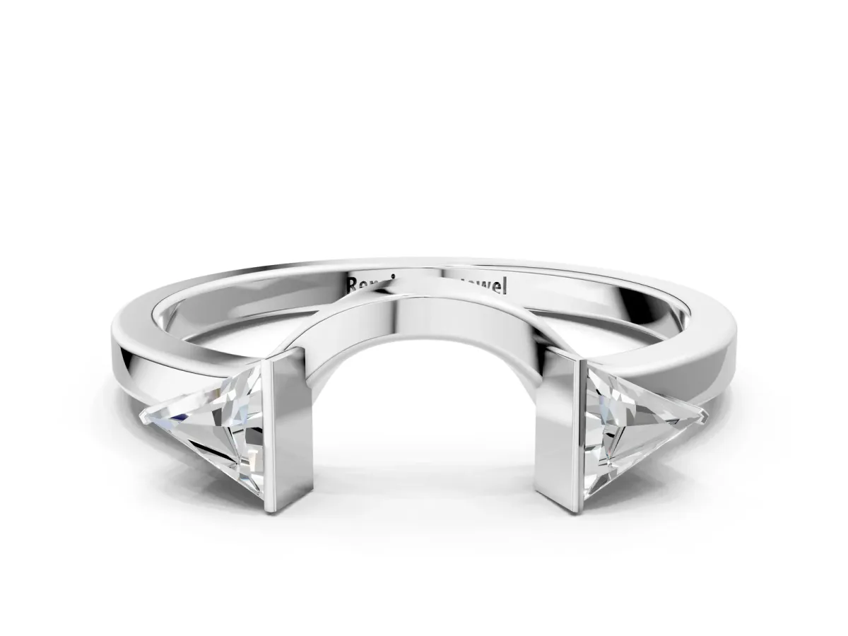 Trillion Diamond Open Band Ring with Bezel Setting White gold