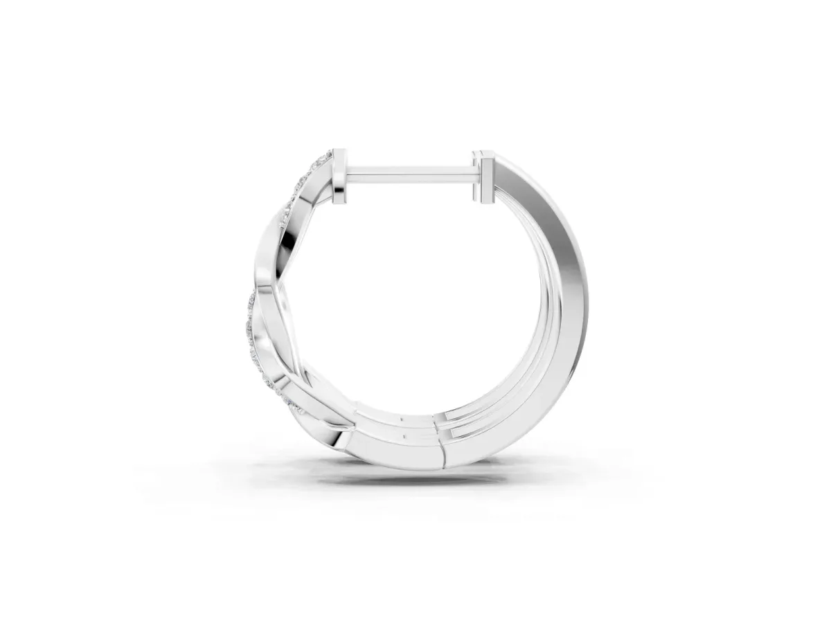 Round Cut Diamond Twisted Pavé Hoop Earrings Platinum