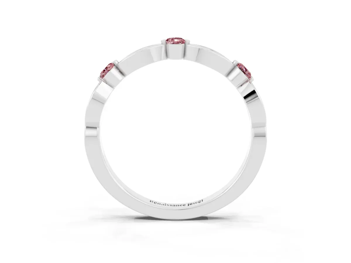 Marquise and Round Morganite Milgrain Band with Bezel Setting Silver