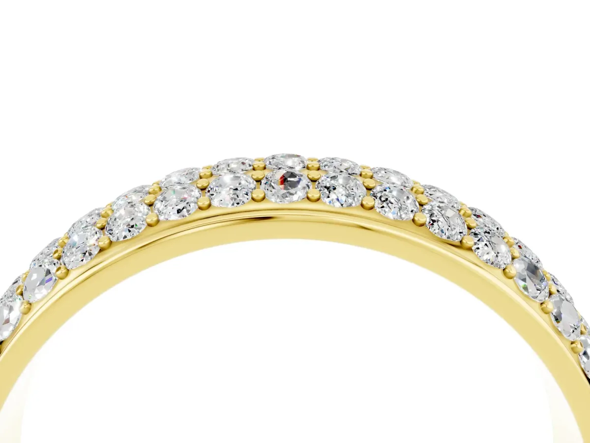 Three-Row Round Moissanite Eternity Band with Shared Prong Setting Yellow gold