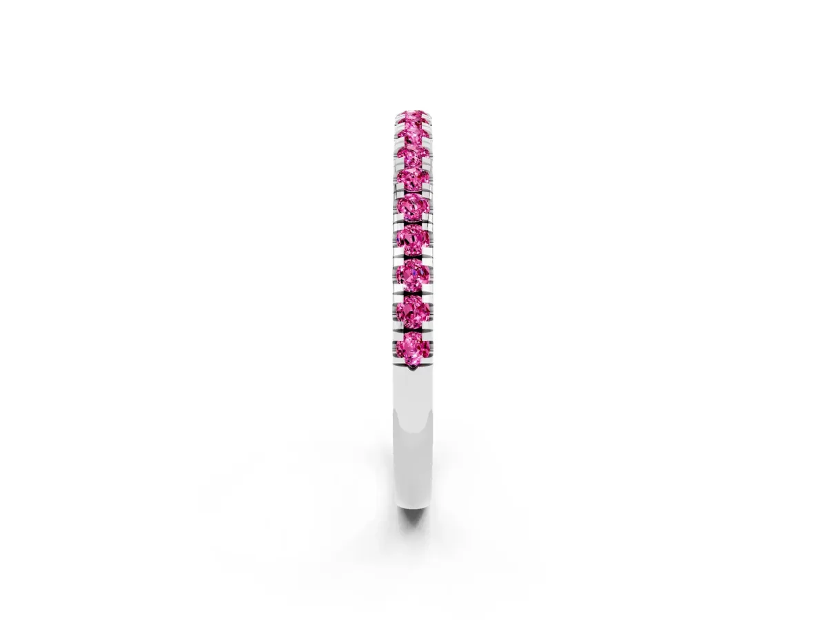 Pavé Round Pink Sapphire Half Eternity Band with Shared Prong Setting Silver