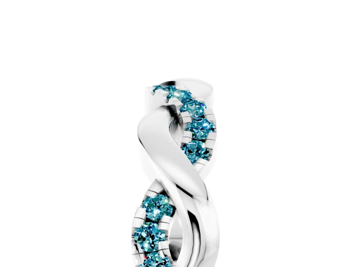 Pavé Round Blue Topaz Twist Eternity Band with Shared Prong Setting Silver