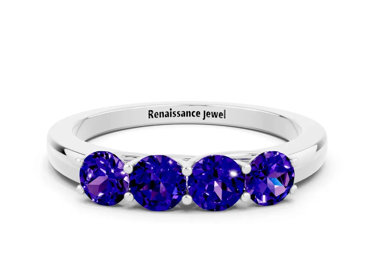 Four-Stone Round Tanzanite Prong-Set Band Platinum
